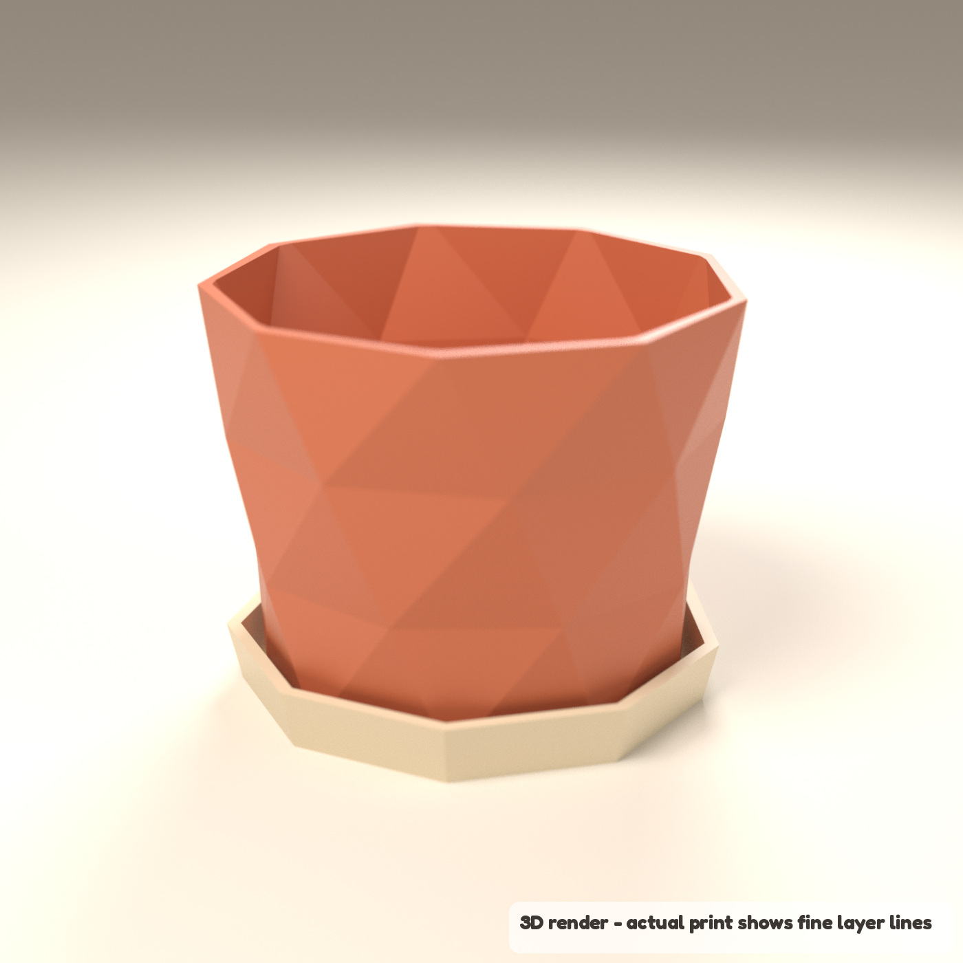 Twisted Facet Succulent Planter with Saucer (3D render of the print file)